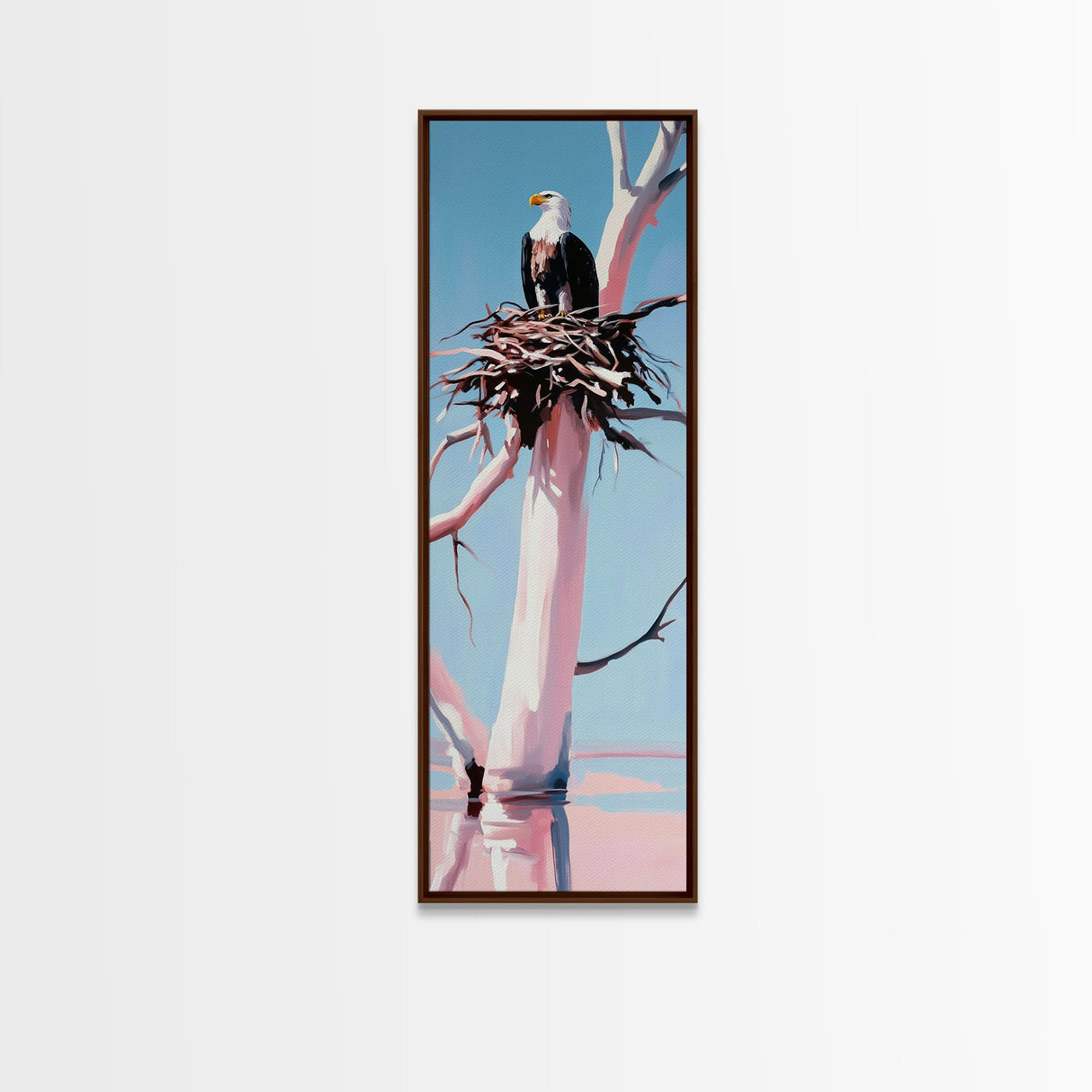 Majestic Eagle Nest, Framed Canvas Print, wildlife art, bird art, rustic wall art, pine tree art, tall narrow art, farmhouse décor, gift idea