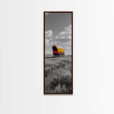 Nostalgic Wagon Trail Framed Canvas Print | Western Decor | Rustic Wall Art | Moody Landscape Art | Farmhouse Painting | Gift Idea | Panoramic Art