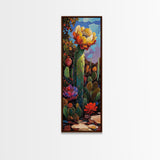 Vibrant Cactus Bloom Desert Painting Framed Canvas Print | Southwest Wall Art | Joshua Tree Art | Botanical Prints | Wildflower Painting