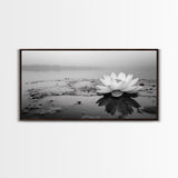 Lotus, Zen Wall Art, Minimalist Art, Coastal Landscape Art, Wabi Sabi Art, Panoramic Art, Moody Art, Framed Canvas Print