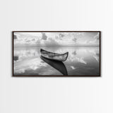 Tranquil Canoe Reflection, lake Tahoe art, nautical decor, seascape painting, coastal landscape art, panoramic painting, framed canvas print