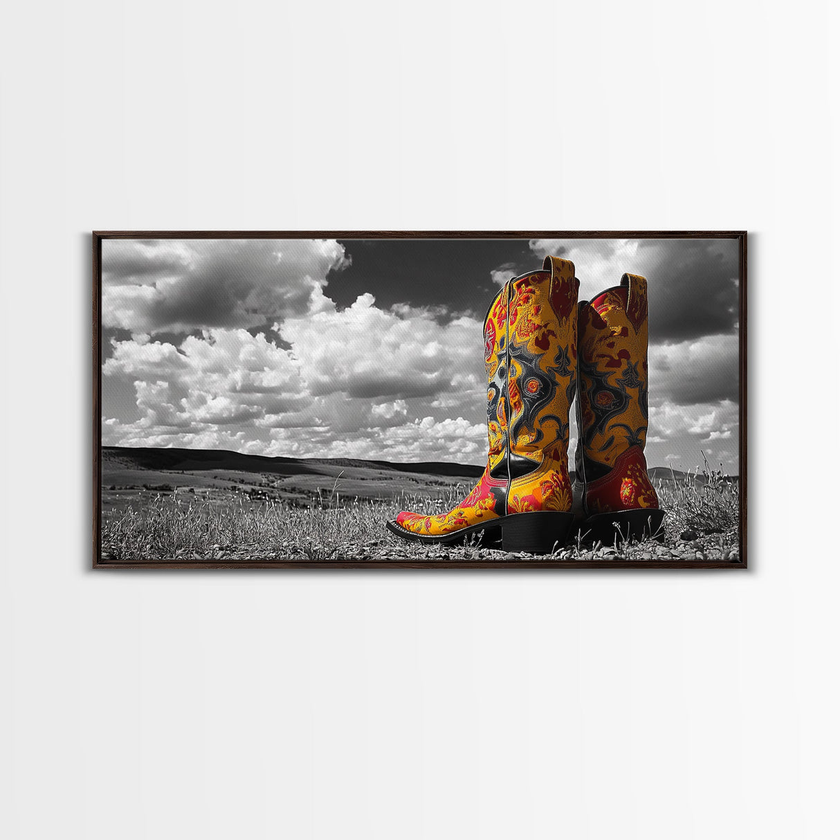 Embroidered Cowboy Boots Canvas Print | Western Wall Art | Chicano Art | Moody Art | Rustic Decor | Southwest Art | Extra Wide Art