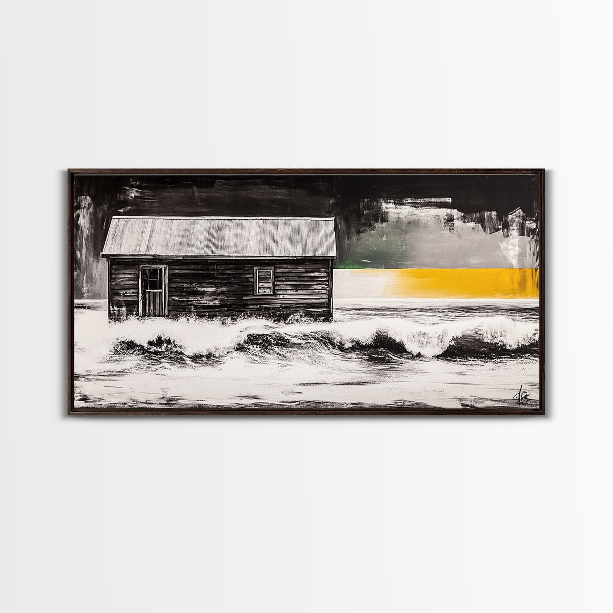 Wooden Cabin, rustic wall art, farmhouse art, barn landscape oil painting, moody art, dark romance painting, Framed Canvas Print, western decor