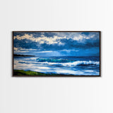 Ocean Waves, coastal decor, nautical painting, blue and green wall art, surf wall art, lake Tahoe art, Framed Canvas Print, panoramic art