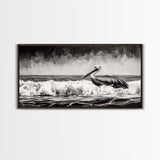 Pelican, coastal wall art, nautical painting, black and white art, seascape painting, ocean bird, Framed Canvas Print, beach decor