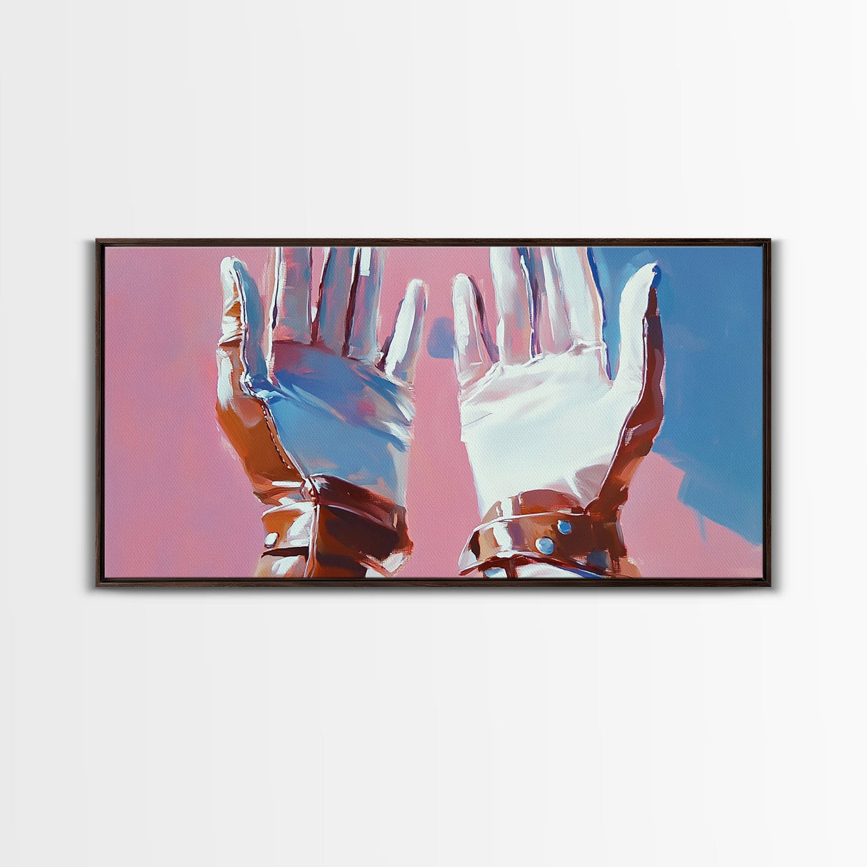 Hands Abstract Art, Pop Art Painting, Whimsical Art, Pink and Blue Wall Art, Modern Decor, Framed Canvas Print, Unique Gift Idea