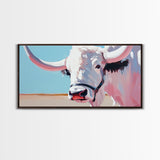 Longhorn Cow Portrait, Rustic Farmhouse Wall Art, Southwest Decor, Western Painting, Framed Canvas Print, Country Living Gift Idea