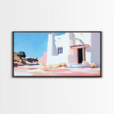 Adobe house, southwest art, rustic decor, framed canvas print, landscape painting, minimalist art, extra wide art, Joshua tree art