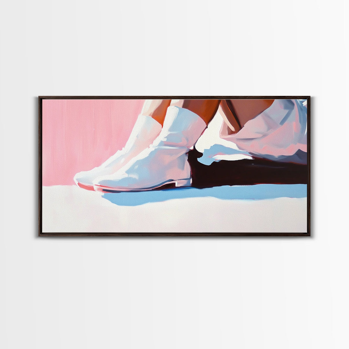 White Cowgirl Boots, coastal cowgirl wall art, pink orange wall art, vintage fashion, boho art, wabi sabi art, framed canvas print