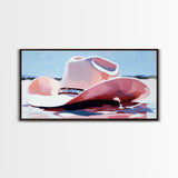 Cowboy Hat in Desert, western art, vintage cowgirl, rustic wall art, pink wall art, light pink wall art, framed canvas print