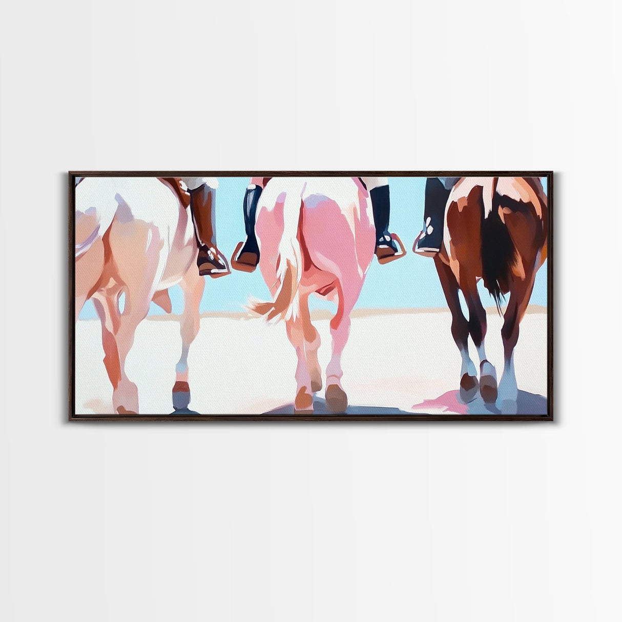 Cowboy Riders, vintage horse art, rustic wall art, western art, coastal cowgirl wall art, panoramic art, framed canvas print
