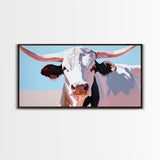 Bull And Bear Art, Rustic Wall Art, Farmhouse Art, Vintage Western Painting, Coastal Cowgirl Art, Framed Canvas Print, Above Couch Art