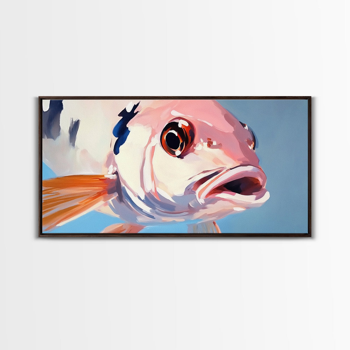 Koi Fish Painting, Light Pink Wall Art, Coastal Wall Art, Nautical Decor, Framed Canvas Print, Gift Idea, Living Room Art, Ocean Art