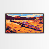 Fallen Arrow, rustic wall art, cowboy painting, southwest wall art, desert landscape, panoramic art, Framed Canvas Print, farmhouse decor, bold