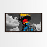 Western Cowboy Portrait Canvas Print Rustic Decor Southwest Wall Art Black Cowgirl Painting Farmhouse Art Extra Wide Horizontal Art