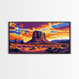 Monument Valley, desert painting, southwest wall art, mountain painting, boho art, panoramic art, Canvas Print, rustic wall art, cowboy gift