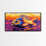 Vibrant Fish, Fly Fishing Art, Rustic Decor, Extra Wide Art, Nautical Wall Art, Framed Canvas Print, Gift Idea, Panoramic Art, Lake Tahoe Art