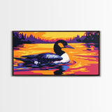 Loon on the Lake, bird art, moody art, rustic wall art, nature painting, coastal decor, lake Tahoe art, framed canvas print