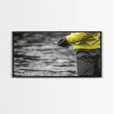 Fly Fishing Adventure Framed Canvas Print Rustic Wall Art Trout Art Fisherman Painting Gift Idea Living Room Art Extra Wide Art