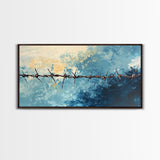 Barbed Wire, Rustic Wall Art, Southwest Art, Minimalist Art, Moody Painting, Extra Wide Art, Western Landscape Art, Framed Canvas Print