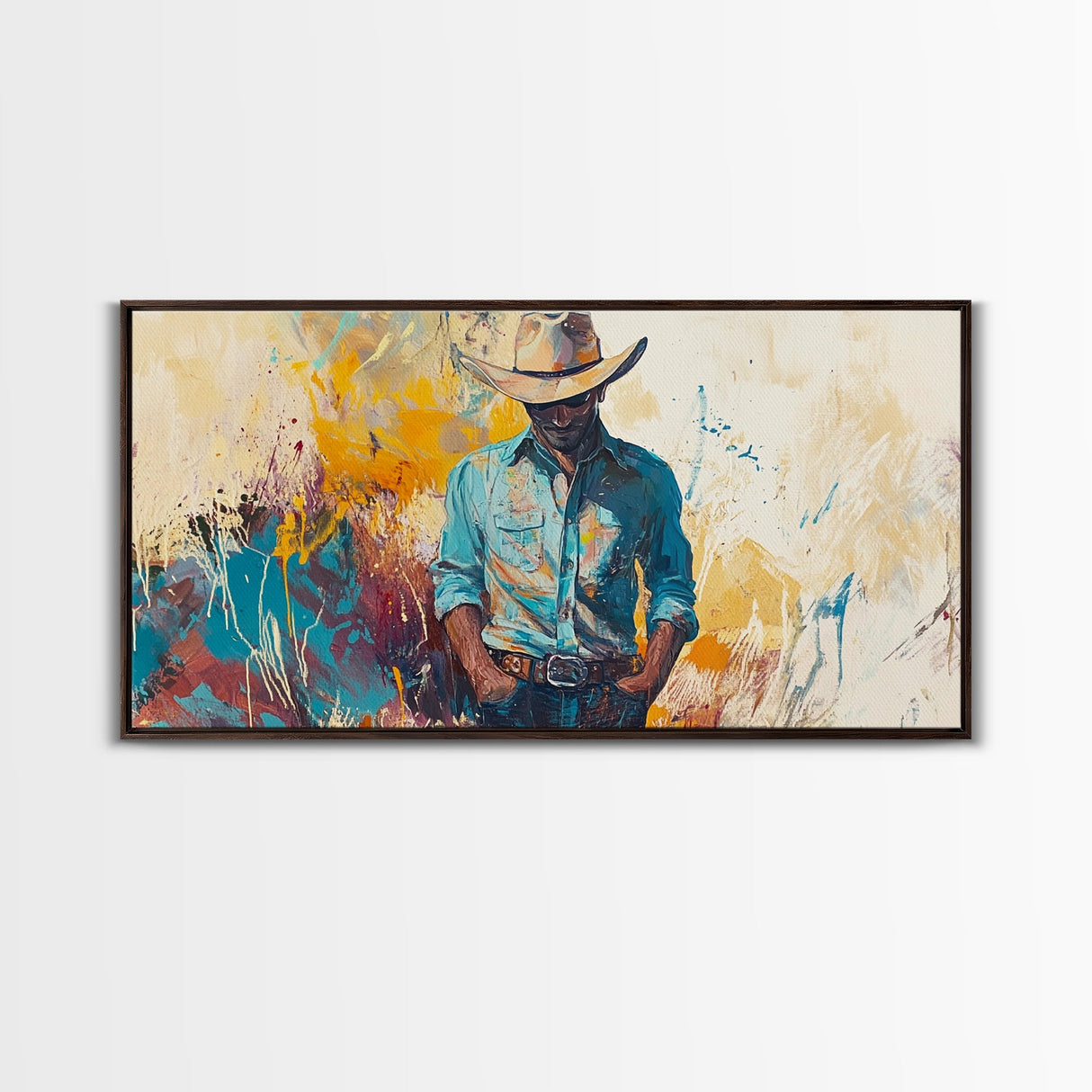 Cowboy Art, Western Painting, Rustic Wall Art, Vintage Horse Art, Dark Romance Painting, Moody Art, Extra Wide Art, Framed Canvas Print
