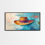 Western Hat, Boho Art, Rustic Wall Art, Southwest Art, Moody Painting, Extra Wide Art, Minimalist Art, Framed Canvas Print