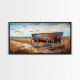 Rustic Wagon, Western Landscape, Farmhouse Art, Southwest Wall Art, Vintage Horse Art, Extra Wide Art, Horizontal Wall Art, Framed Canvas Print