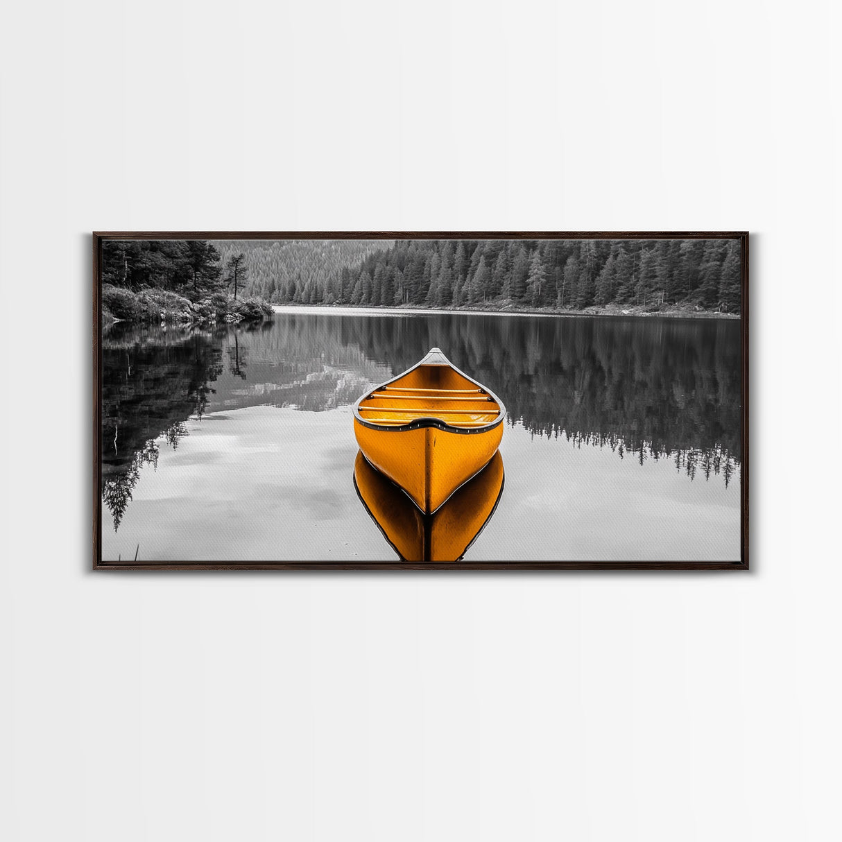Reflections of Nature, lake Tahoe art, pine tree art, landscape painting, nature wall art, extra wide art, panoramic art, Canvas Print