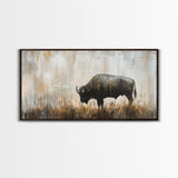 Bison Painting, Framed Canvas Print, Rustic Wall Art, Moody Art, Southwest Wall Art, Extra Wide Art, Farmhouse Art, Above Couch Art