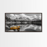 Mountain Lake with Boat, nautical wall art, lake Tahoe art, coastal decor, rustic wall art, extra wide art, seascape painting, Canvas Print