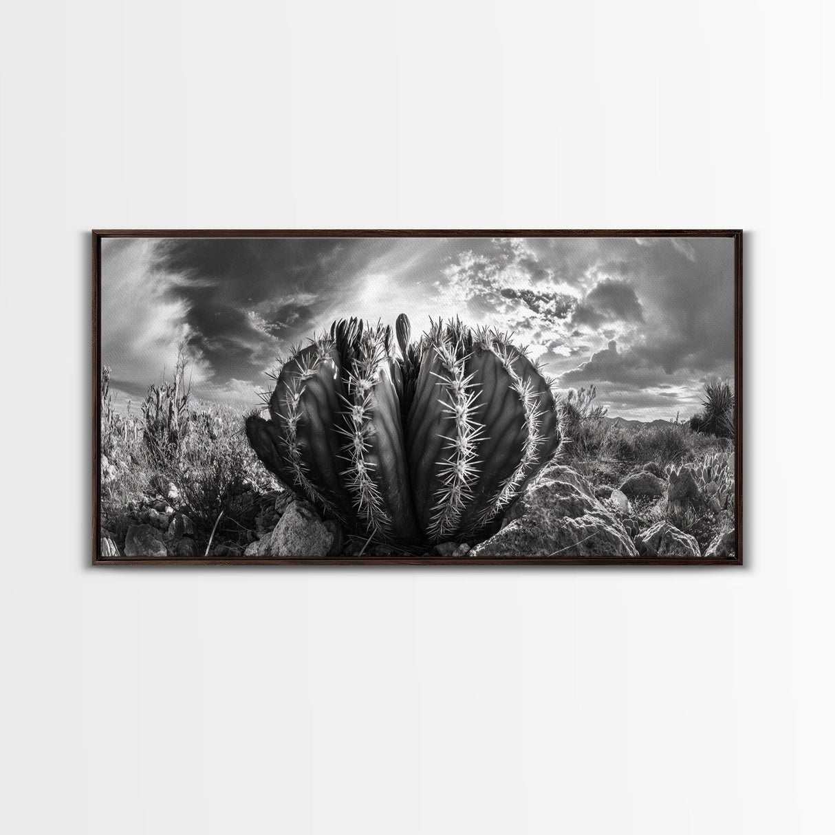 Desert Cactus, southwest wall art, Joshua tree art, rustic art, landscape painting, desert decor, panoramic art, Canvas Print