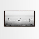 Barbed Wire, rustic decor, farmhouse art, minimalist black and white, modern wabi sabi wall art, textured art, panoramic art, Canvas Print