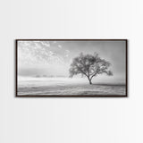 Solitary Tree, Minimalist Art, Landscape Painting, Oak Tree Art, Extra Wide Art, Moody Art, Wabi Sabi Wall Art, Framed Canvas Print