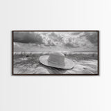 Straw Hat, Coastal Landscape Art, Wabi Sabi Art, Beach Wall Art, Rustic Decor, Extra Wide Art, Coastal Cowgirl Art, Canvas Print