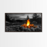 Rustic Campfire Art Framed Canvas Print | Moody Art | Cozy Cabin Wall Art | Above Couch Art | Warm Fireplace Decor | Gift Idea | Fall Wall Art