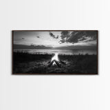 Beach Bonfire, coastal decor, nautical wall art, seascape painting, moody art, rustic wall art, dark romance painting, Canvas Print