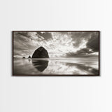 Coastal, seascape, moody art, ocean view, nautical wall art, panoramic painting, extra wide art, above bed wall art, framed canvas print