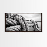 Nautical rope, rustic art, coastal decor, nautical wall art, maritime painting, extra wide art, panoramic painting, framed canvas print