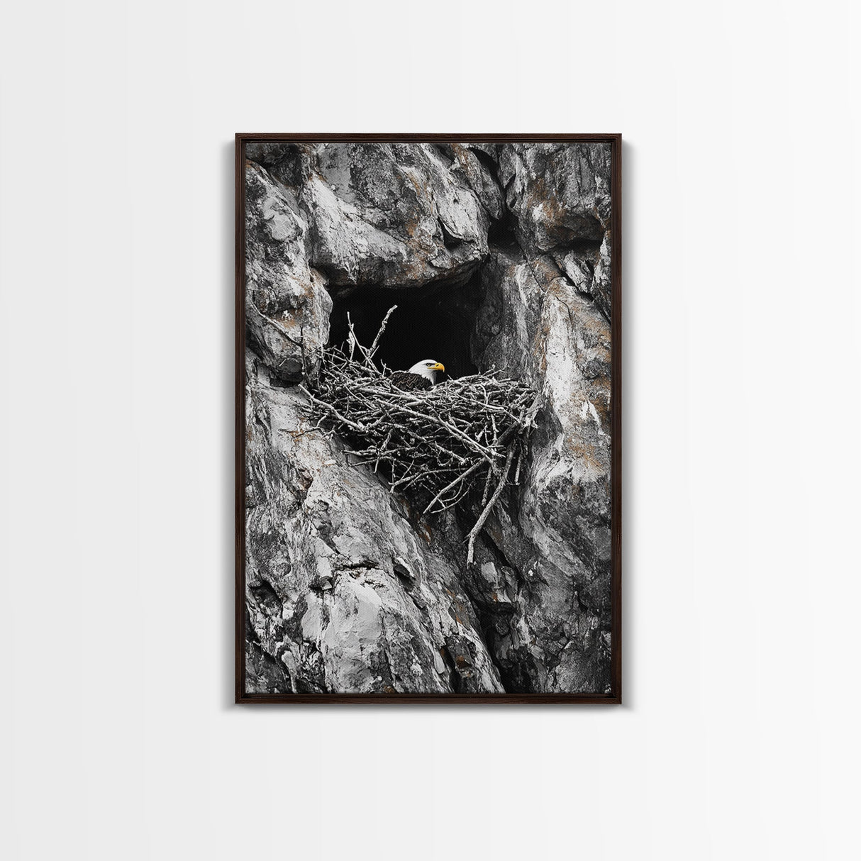 Bald eagle, wildlife art, bird wall art, framed canvas print, nature decor, mountain painting, eagle nest, rustic wall art, cabin decor