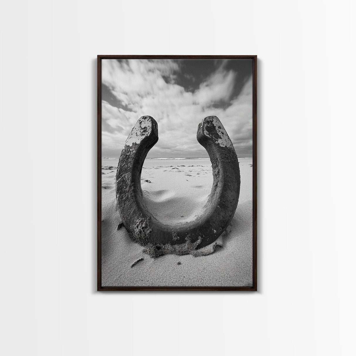 Horseshoe art, western decor, rustic wall art, wabi sabi wall art, moody photography, minimalist art, canvas print, living room art
