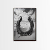 Horseshoe art, western decor, rustic wall art, wabi sabi wall art, moody photography, minimalist art, canvas print, living room art