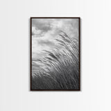 Wind Blowing Grass, moody art, wabi sabi art, landscape painting, farmhouse art, rustic decor, minimalist art, framed canvas print
