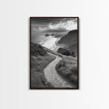 Coastal Pathway, coastal landscape art, seascape painting, nature trail print, ocean decor, beach house art, framed canvas print, nautical decor
