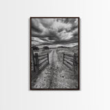 Open Ranch Gate, southwest wall art, moody art, western home decor, rustic art, farmhouse painting, framed canvas print, cowboy aesthetic