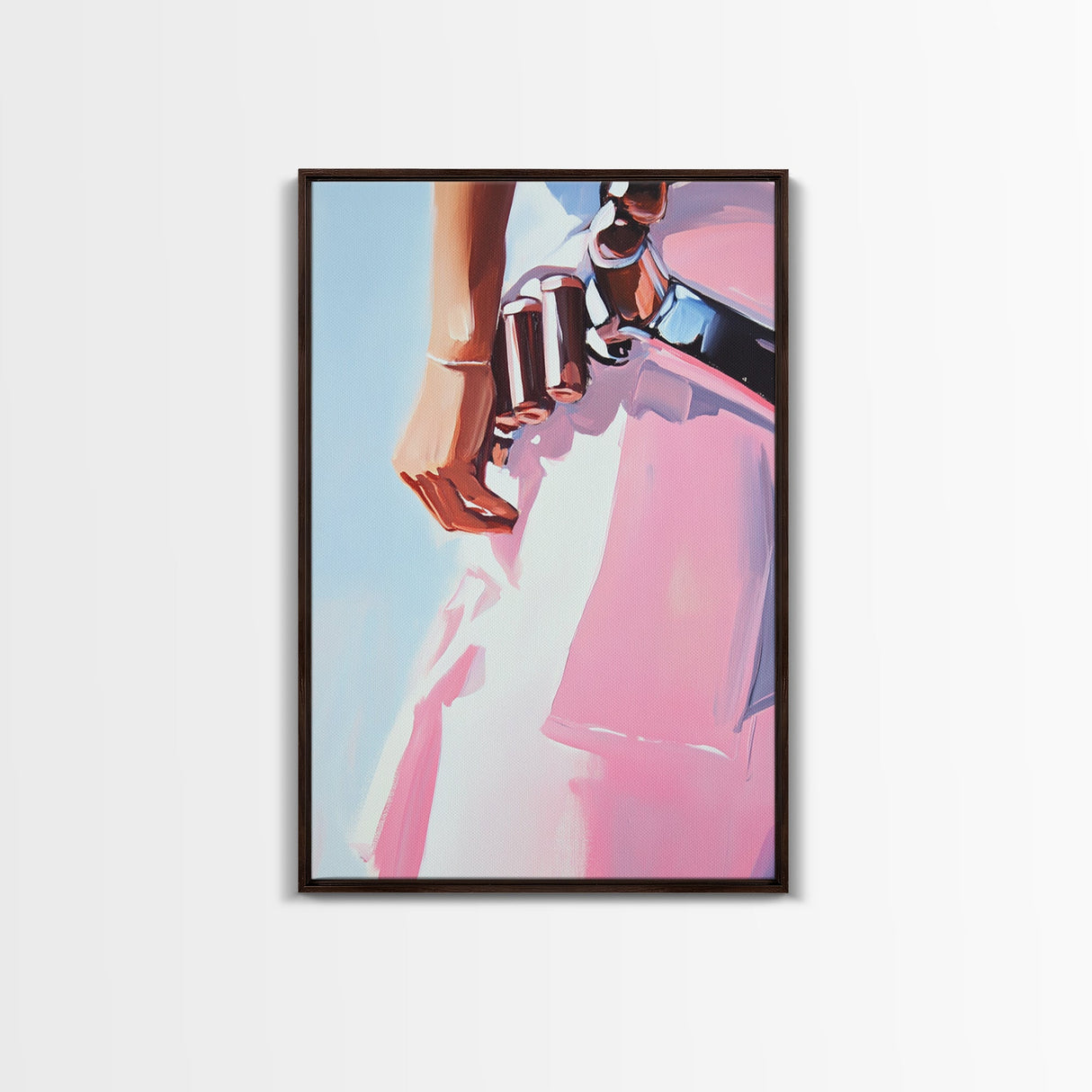 Pink cowgirl, western belt, black cowgirl painting, light pink wall art, southwestern art, cowboy aesthetic, framed canvas print, rustic art