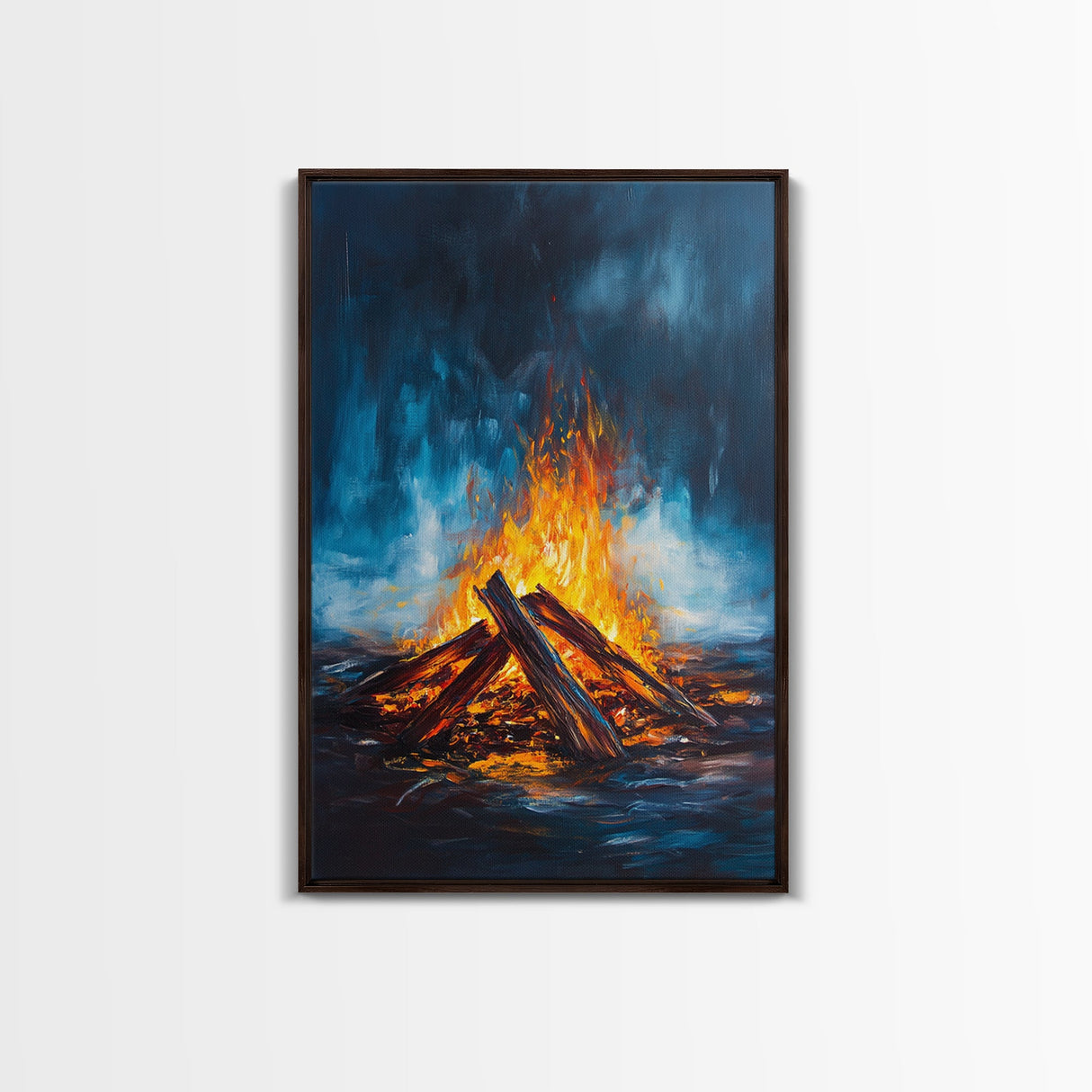Bonfire Night, Moody Art, Rustic Decor, Canvas Print, Fire Art, Dark Romance Painting, Fall Wall Art, Cozy Living Room Art, Gift Idea