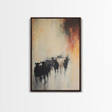Foggy Cattle, moody art, bull and bear art, rustic wall art, farmhouse art, vintage aesthetic, country home, Canvas Print
