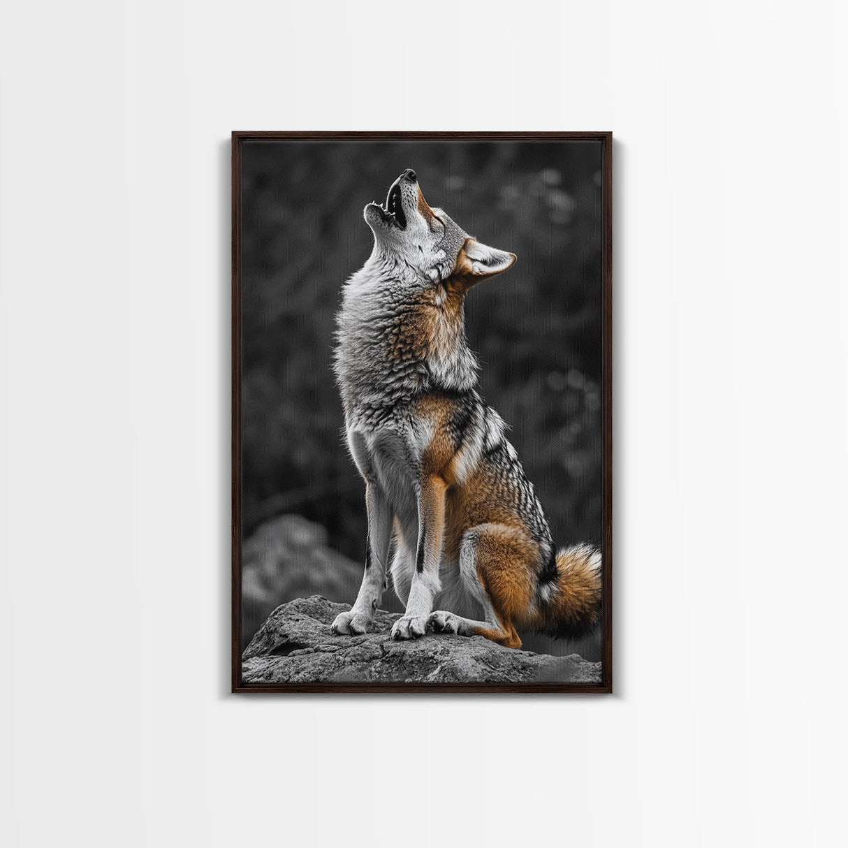 Howling Coyote, Wildlife Art, Southwest Wall Art, Moody Art, Rustic Wall Art, Nature Art, Framed Canvas Print, Gift Idea