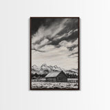 Rustic Cabin, Smoky Mountain Art, Black and White Landscape, Western Wall Art, Wabi Sabi Art, Farmhouse Decor, Canvas Print