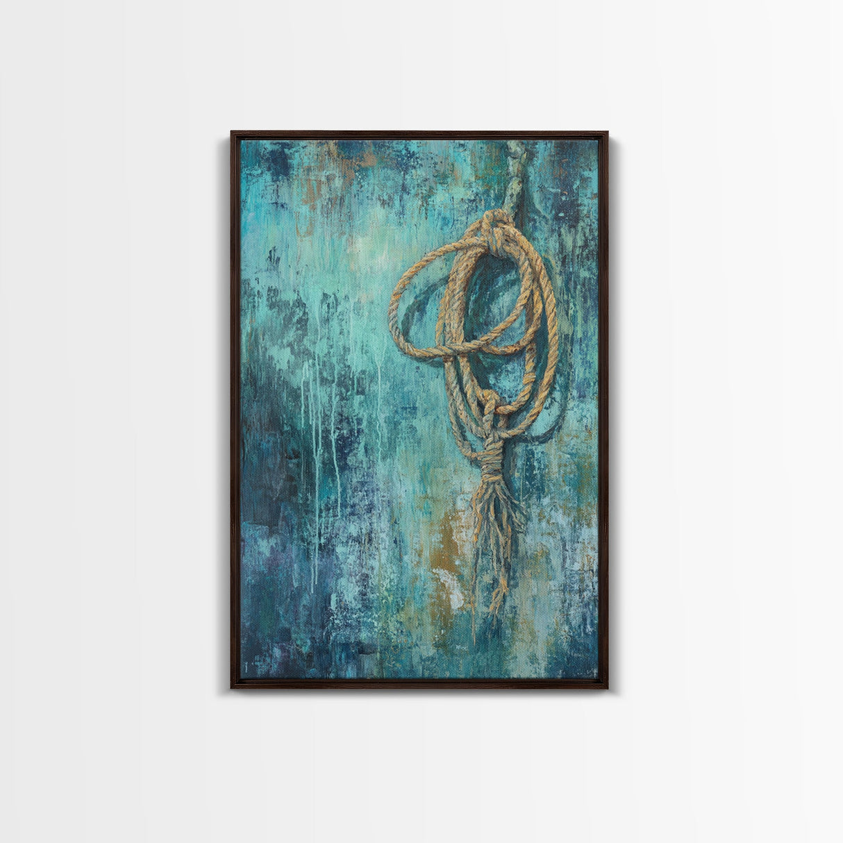 Hanging Rope Art, Moody Art, Framed Canvas Print, Coastal Decor, Wabi Sabi Art, Southwest Wall Art, Nautical Wall Art, Rustic Art